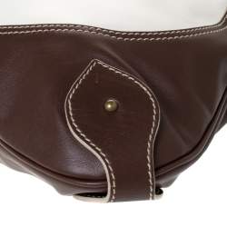 Pre Owned Aigner Dark Brown/White Leather Logo Buckle Flap Shoulder Bag