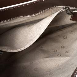 Pre Owned Aigner Dark Brown/White Leather Logo Buckle Flap Shoulder Bag