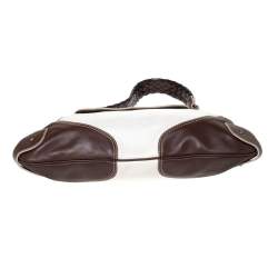 Pre Owned Aigner Dark Brown/White Leather Logo Buckle Flap Shoulder Bag