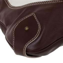 Pre Owned Aigner Dark Brown/White Leather Logo Buckle Flap Shoulder Bag