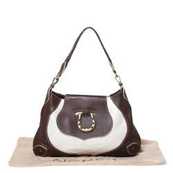 Pre Owned Aigner Dark Brown/White Leather Logo Buckle Flap Shoulder Bag