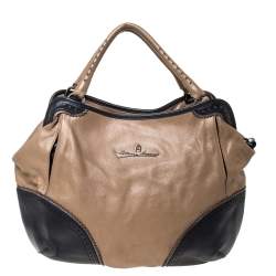 Pre Owned Aigner Beige/Black Leather Hobo