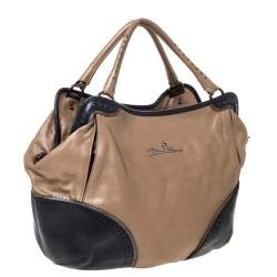 Pre Owned Aigner Beige/Black Leather Hobo