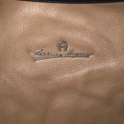 Pre Owned Aigner Beige/Black Leather Hobo