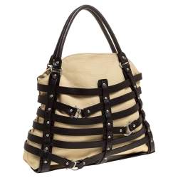 Pre Owned Aigner Brown/Beige Canvas and Leather Damascus Belted Tote