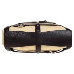 Pre Owned Aigner Brown/Beige Canvas and Leather Damascus Belted Tote