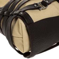 Pre Owned Aigner Brown/Beige Canvas and Leather Damascus Belted Tote