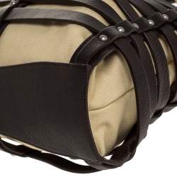 Pre Owned Aigner Brown/Beige Canvas and Leather Damascus Belted Tote