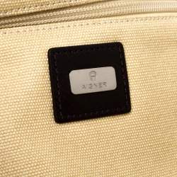 Pre Owned Aigner Brown/Beige Canvas and Leather Damascus Belted Tote