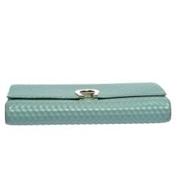 Pre Owned Aigner Mint Green Embossed Leather Genoveva Continental Wallet