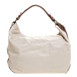 Pre Owned Aigner Ivory Leather Hobo