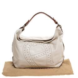 Pre Owned Aigner Ivory Leather Hobo