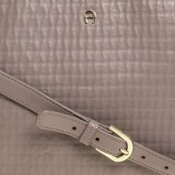 Pre Owned Aigner Grey Leather Middle Zip Tote