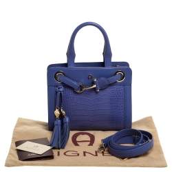 Pre Owned Aigner Lavender Crocodile Embossed Leather Cavallina Top Handle Bag