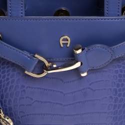 Pre Owned Aigner Lavender Crocodile Embossed Leather Cavallina Top Handle Bag
