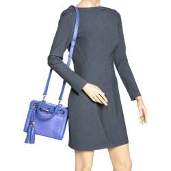 Pre Owned Aigner Lavender Crocodile Embossed Leather Cavallina Top Handle Bag