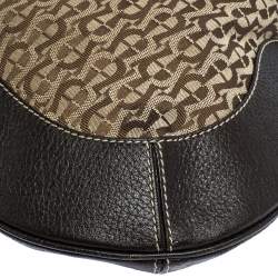 Pre Owned Aigner Brown Signature Canvas and Leather Zip Hobo