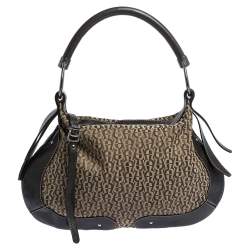 Aigner Brown Signature Canvas and Leather Zip Hobo