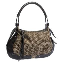 Pre Owned Aigner Brown Signature Canvas and Leather Zip Hobo