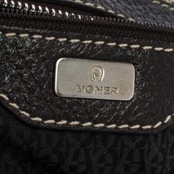 Pre Owned Aigner Brown Signature Canvas and Leather Zip Hobo