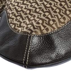 Pre Owned Aigner Brown Signature Canvas and Leather Zip Hobo