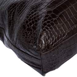 Pre Owned حقيبة هوبو أيغنر جلد تمساح بارز بني داكن 