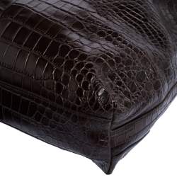 Pre Owned حقيبة هوبو أيغنر جلد تمساح بارز بني داكن 