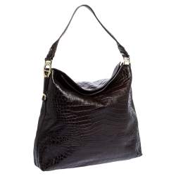 Pre Owned حقيبة هوبو أيغنر جلد تمساح بارز بني داكن 