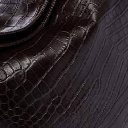 Pre Owned حقيبة هوبو أيغنر جلد تمساح بارز بني داكن 