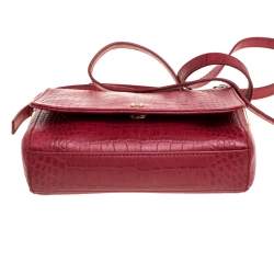 Pre Owned Aigner Red Croc Embossed Leather Crossbody Bag