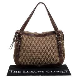Pre Owned Aigner Brown Signature Canvas and Leather Satchel