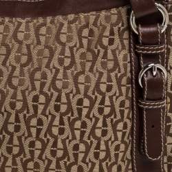 Pre Owned Aigner Brown Signature Canvas and Leather Satchel