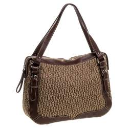 Pre Owned Aigner Brown Signature Canvas and Leather Satchel