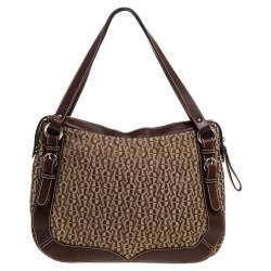 Pre Owned Aigner Brown Signature Canvas and Leather Satchel