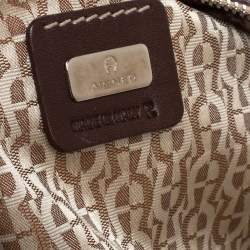 Pre Owned Aigner Brown Signature Canvas and Leather Satchel