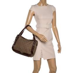 Pre Owned Aigner Brown Signature Canvas and Leather Satchel