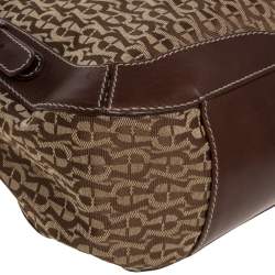 Pre Owned Aigner Brown Signature Canvas and Leather Satchel