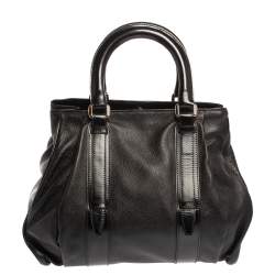 Pre Owned Aigner Black Leather Metal Plaque Tote
