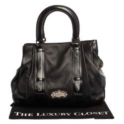 Pre Owned Aigner Black Leather Metal Plaque Tote