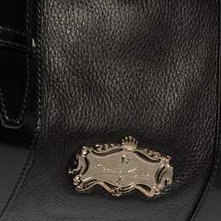 Pre Owned Aigner Black Leather Metal Plaque Tote