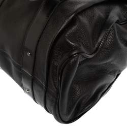 Pre Owned Aigner Black Leather Metal Plaque Tote