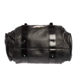 Pre Owned Aigner Black Leather Metal Plaque Tote