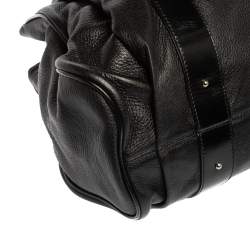 Pre Owned Aigner Black Leather Metal Plaque Tote