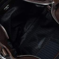 Pre Owned Aigner Dark Brown Leather Drawstring Front Pocket Top Handle Bag