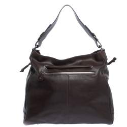 Pre Owned Aigner Dark Brown Leather Drawstring Front Pocket Top Handle Bag