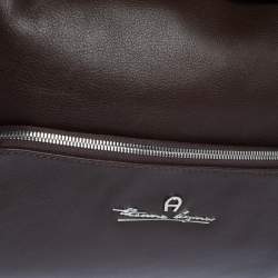 Pre Owned Aigner Dark Brown Leather Drawstring Front Pocket Top Handle Bag