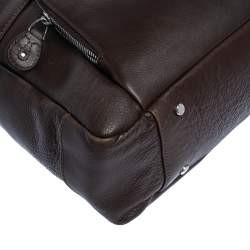 Pre Owned Aigner Dark Brown Leather Drawstring Front Pocket Top Handle Bag