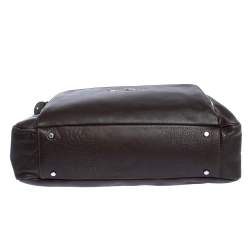 Pre Owned Aigner Dark Brown Leather Drawstring Front Pocket Top Handle Bag