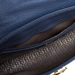 Pre Owned Aigner Blue Embossed Leather Genoveva Crossbody Bag