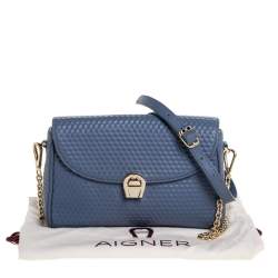 Pre Owned Aigner Blue Embossed Leather Genoveva Crossbody Bag